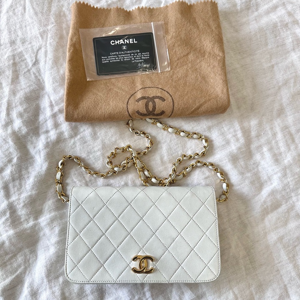SOLD Vintage Chanel White Mini Matelasse Full Flap Bag Quilted Lambskin